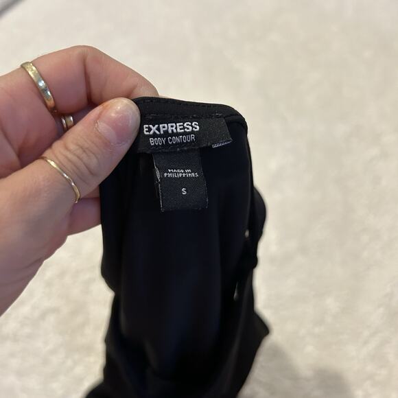 Express Women’s Body Contour Bodysuit Sz S Black Business Core Preppy Minimalist - Picture 5 of 6